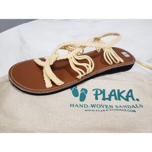 NEW SIZE‎ 9 Plaka Palm Leaf Flat Woven Summer Sandals Strappy Gladiator Yellow